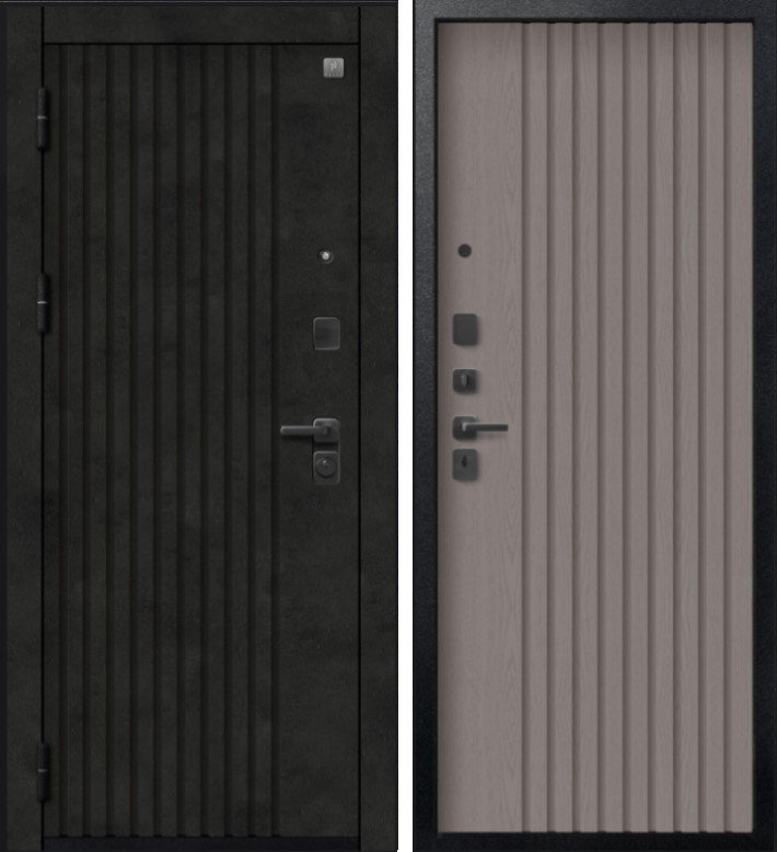 Фото Дверь V-15 Черный муар + Бетон темный - Софт ясень грей DIS007351